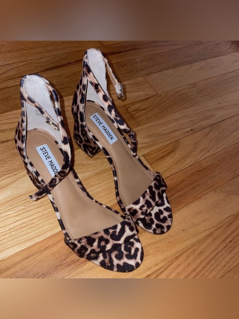 Steve Madden Irenee Leopard Print Block Heel Sandals - Tan/Black